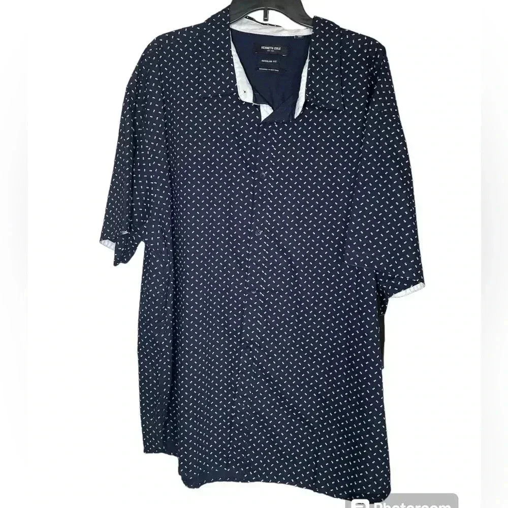 Kenneth Cole New York Navy short sleeve button down shirt sz 4XL